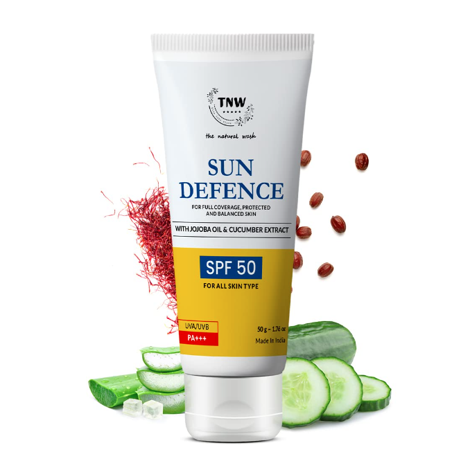 Natural wash Sun Defence Sunscreen SPF 50 PA++ UVA/UVB Clinically Approved | Lightweight Quick Absorb Sun Protection Cream/Made with Natural Ingredients